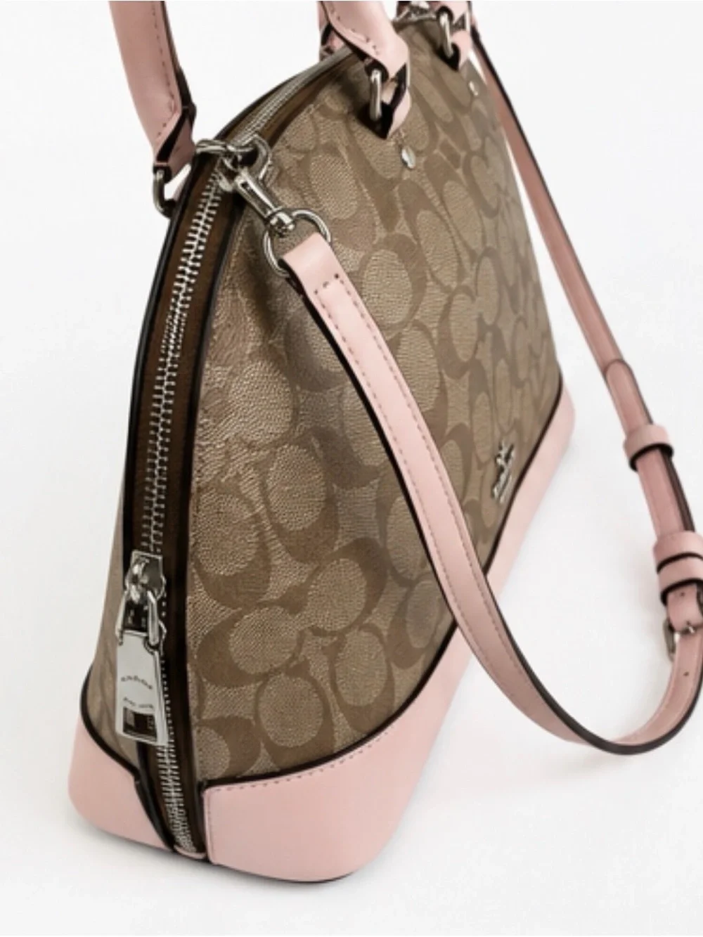 Coach Mini Sierra Satchel in Signature Canvas with Pink Leather Trim